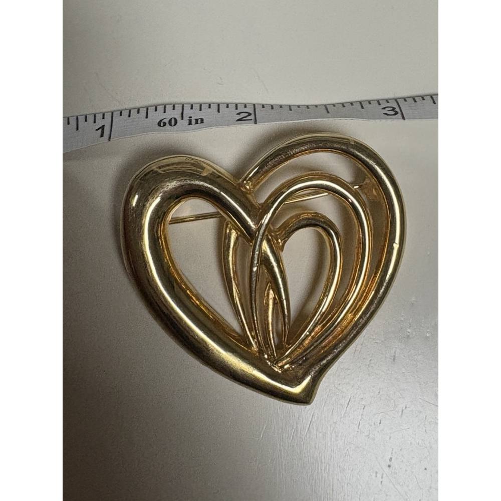 Allison Reed Signed Vintage Gold Tone Heart Brooch 2.25” Valentines Day Jewelry - Picture 8 of 9